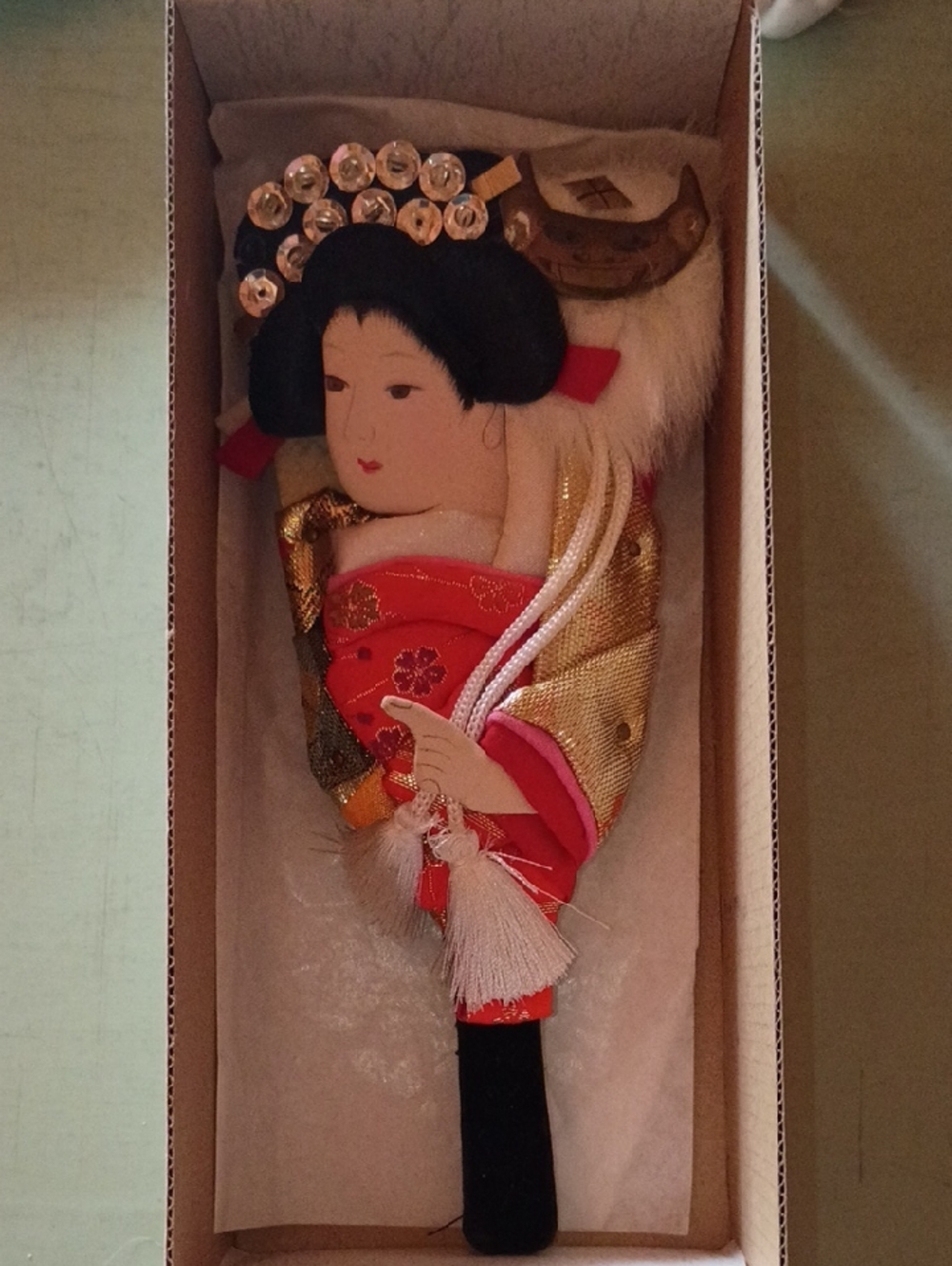 Japanese Geisha Hagoita Decorative Paddle - Red & Gold